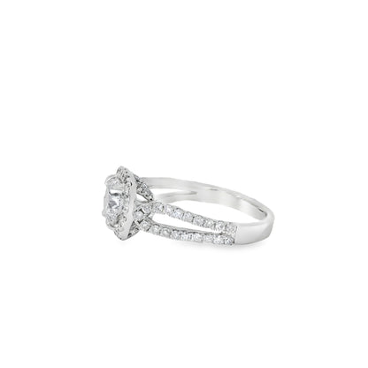 14k White Gold GIA Certified 1.03ct Round Brilliant Diamond Wide Engagement Ring