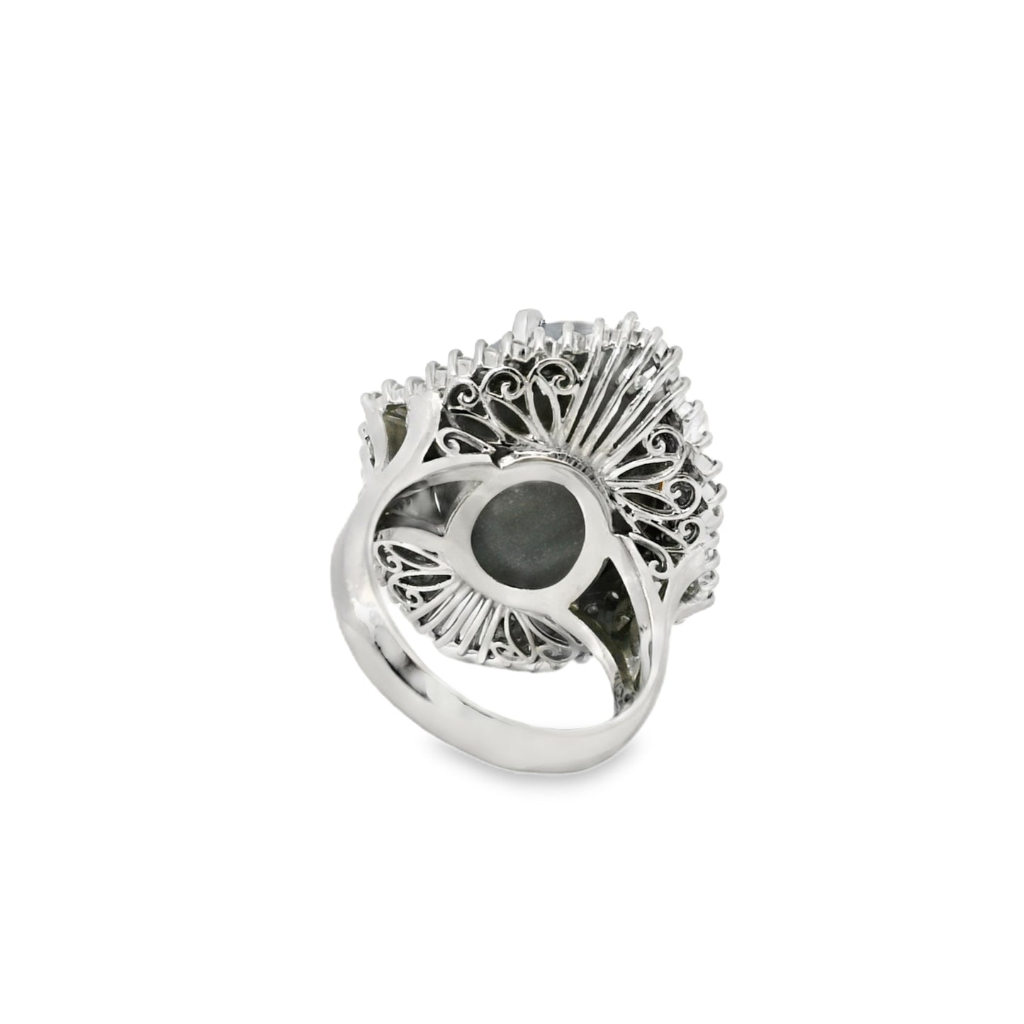 Platinum 46.44ct Sapphire Star accented by 1.52ct Round Brilliant and Baguette Diamond Ring