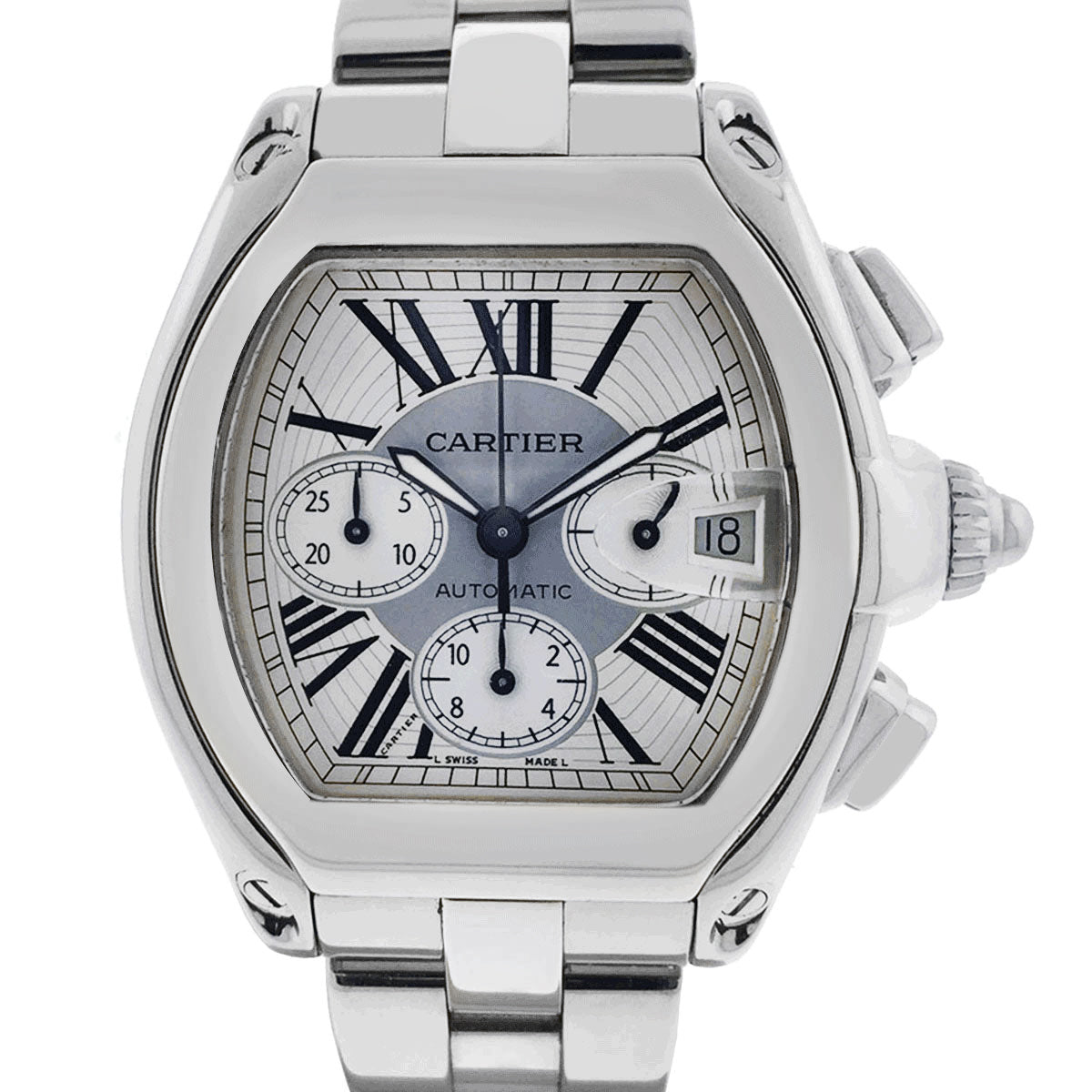 Cartier 2618 Roadster Stainless Steel Silver Chronograph Dial Watch