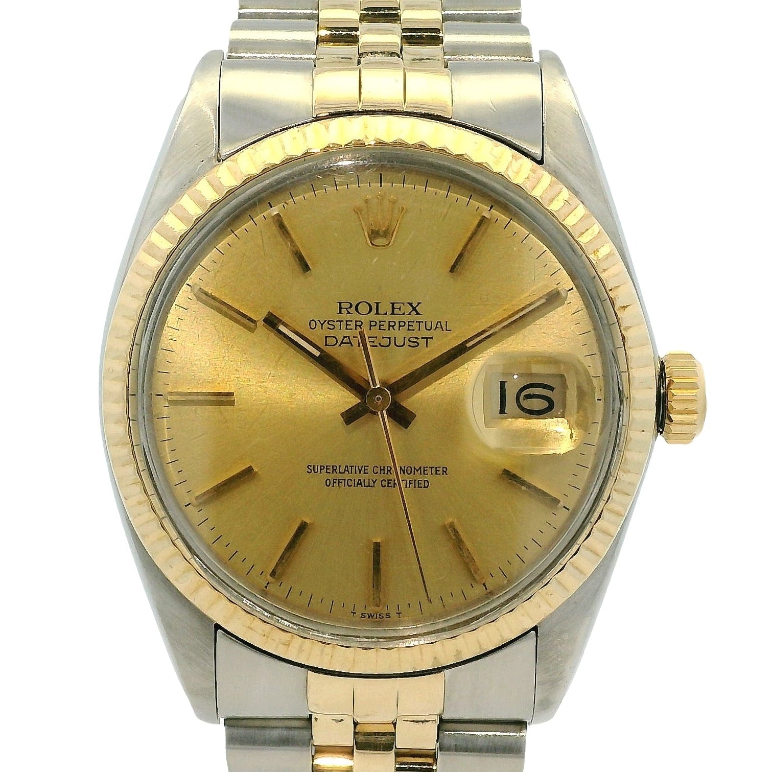 Rolex 16013 Datejust on Two Tone Jubilee and Champagne Dial Watch