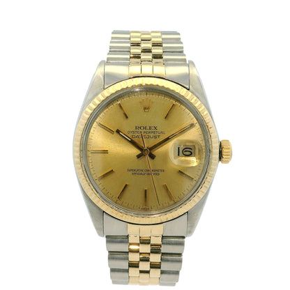Rolex 16013 Datejust on Two Tone Jubilee and Champagne Dial Watch
