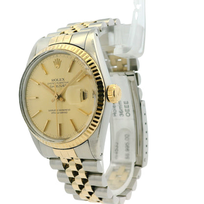 Rolex 16013 Datejust on Two Tone Jubilee and Champagne Dial Watch