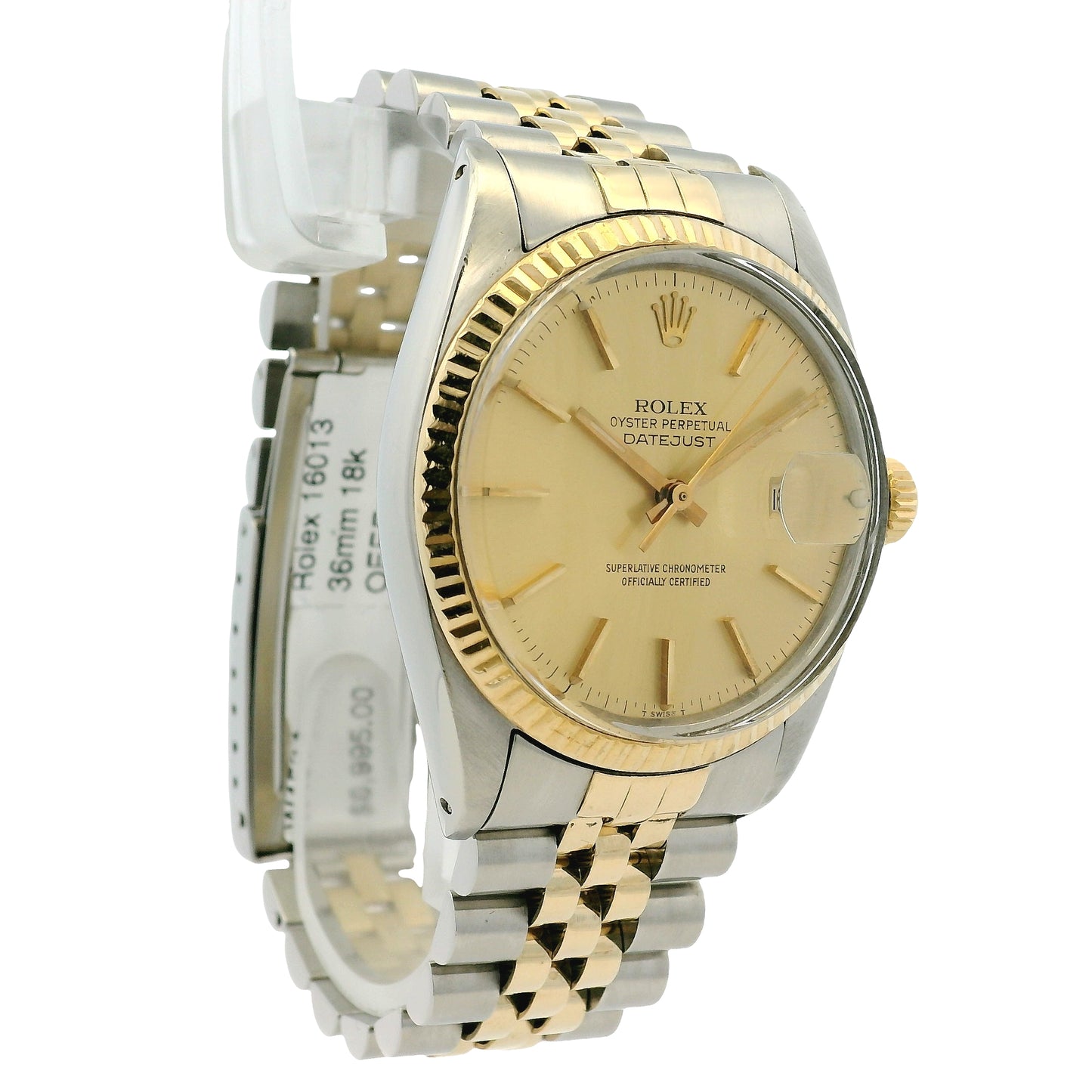 Rolex 16013 Datejust on Two Tone Jubilee and Champagne Dial Watch
