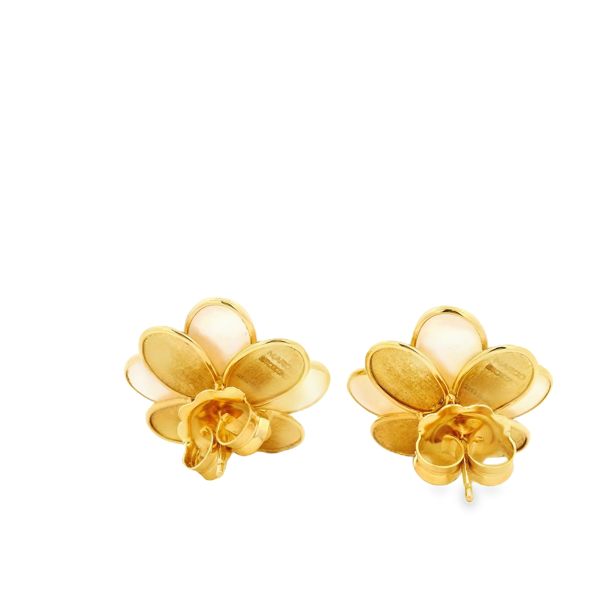 Marco Bicego 18k Yellow Gold 0.60ctw Diamond and Mother of Pearl Petali Flower Stud Earrings — photo 10 of 13
