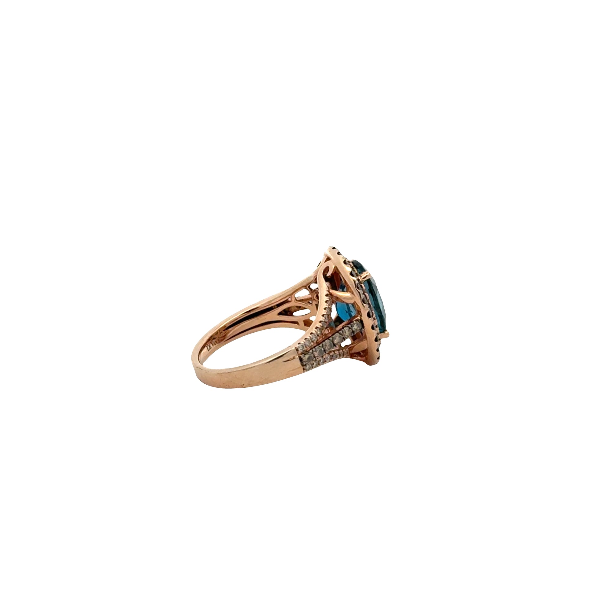 14k White and Rose Gold Le Vian Deep Sea Blue Topaz Oval Halo Ring — photo 10 of 12