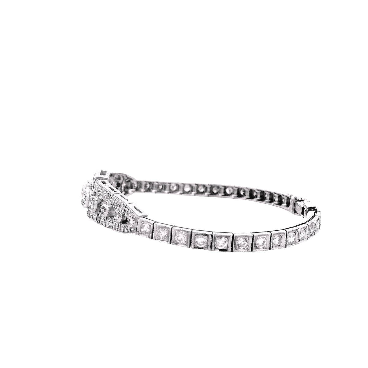 14k White Gold 2.50ctw Round Brilliant Diamond Art Deco Cluster Bracelet — photo 10 of 11