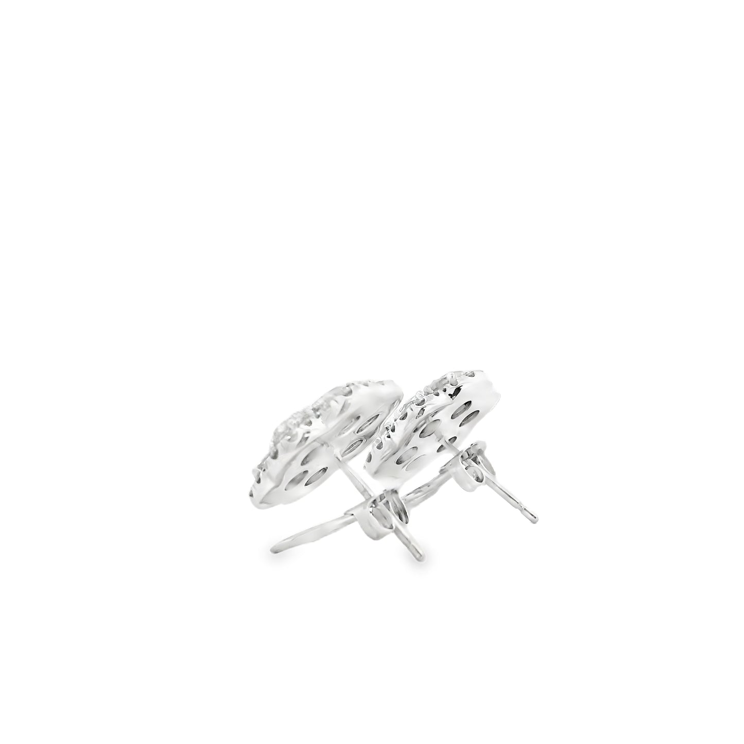 14k White Gold 3.60ctw Old Cut Natural Diamond Flower Cluster Button Earrings — photo 10 of 14