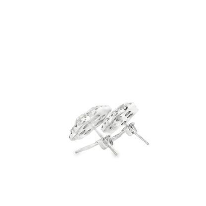 14k White Gold 3.60ctw Old Cut Natural Diamond Flower Cluster Button Earrings — photo 10 of 14