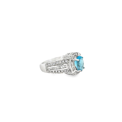 White Gold Oval Blue Gemstone Halo Cocktail Ring — photo 10 of 10