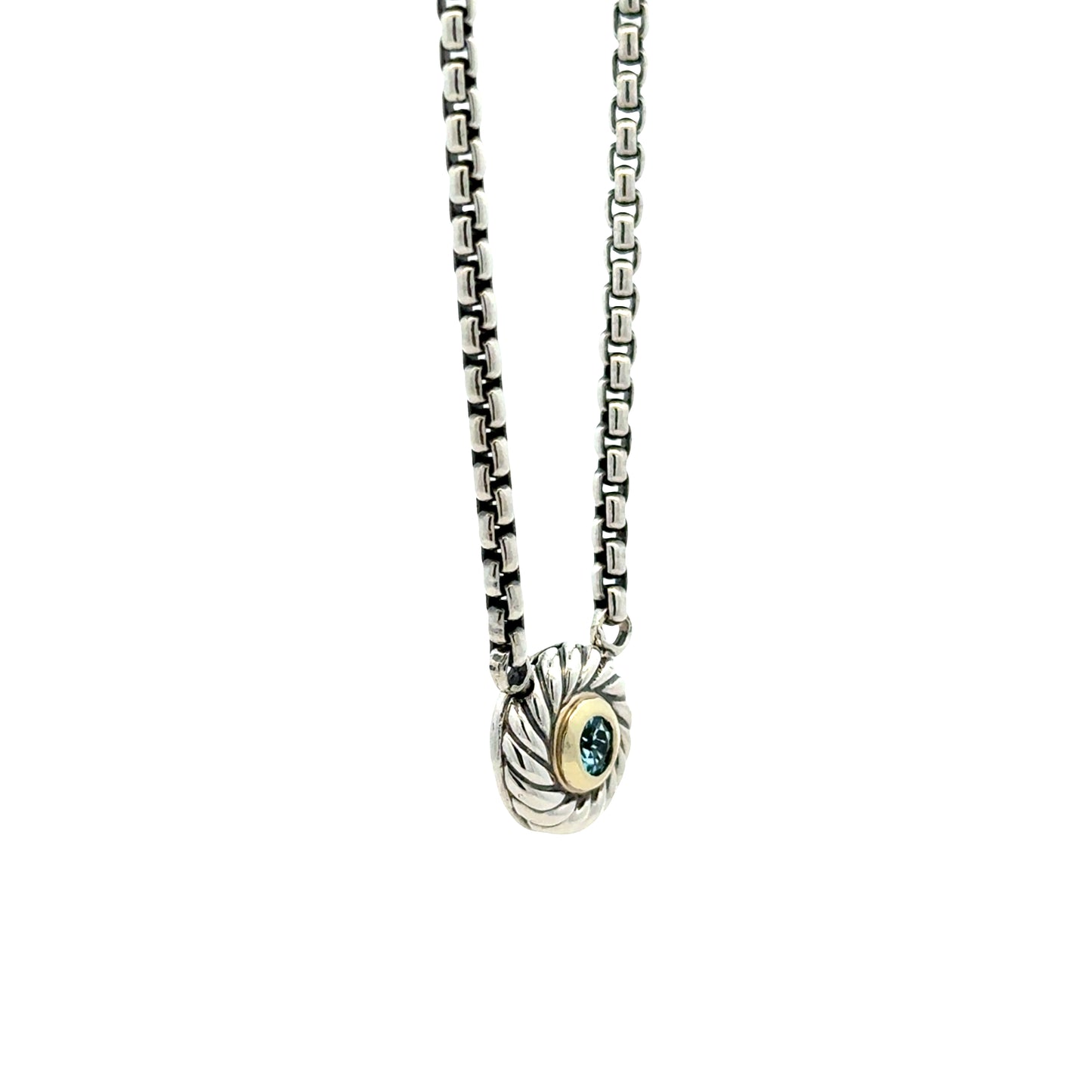 David Yurman Sterling Silver & 14k Gold Blue Topaz Classic Cable Cookie Pendant Necklace 16" — photo 10 of 10