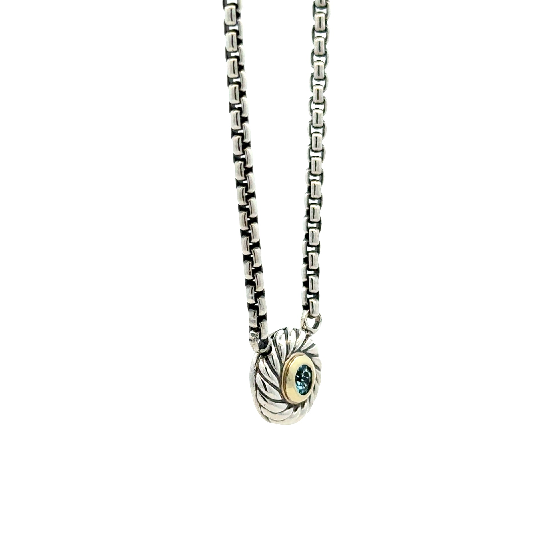 David Yurman Sterling Silver & 14k Gold Blue Topaz Classic Cable Cookie Pendant Necklace 16" — photo 10 of 10