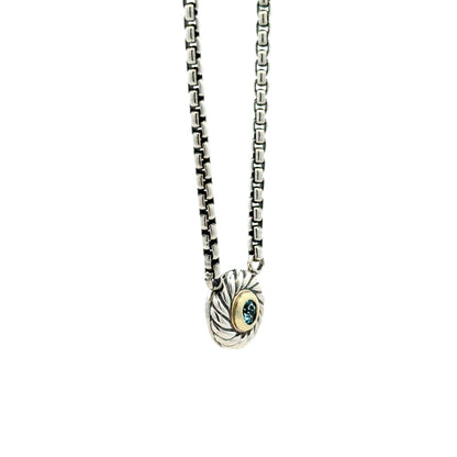 David Yurman Sterling Silver & 14k Gold Blue Topaz Classic Cable Cookie Pendant Necklace 16" — photo 10 of 10