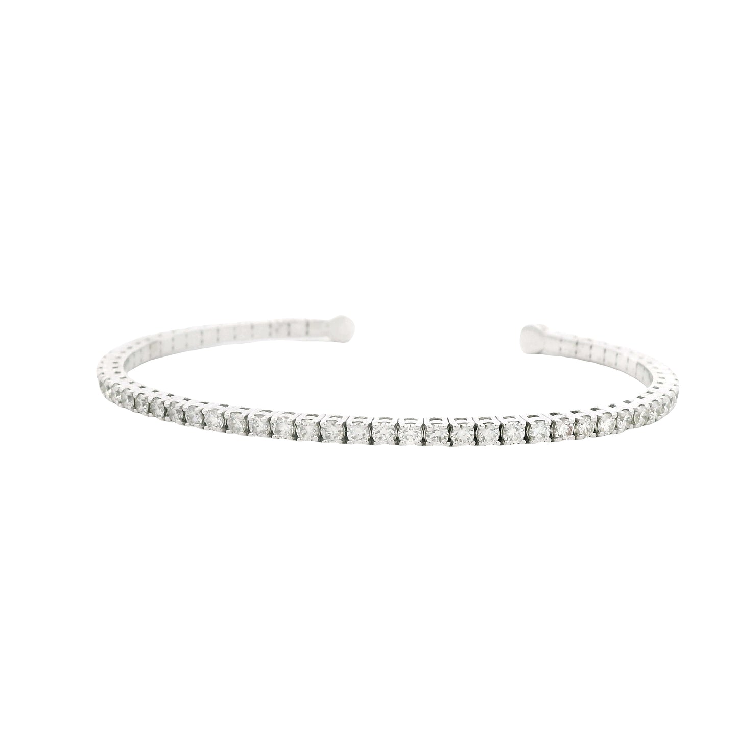 14k White Gold 2.60ctw Round Brilliant Diamond Flexible Pavé Bangle Bracelet — photo 10 of 22