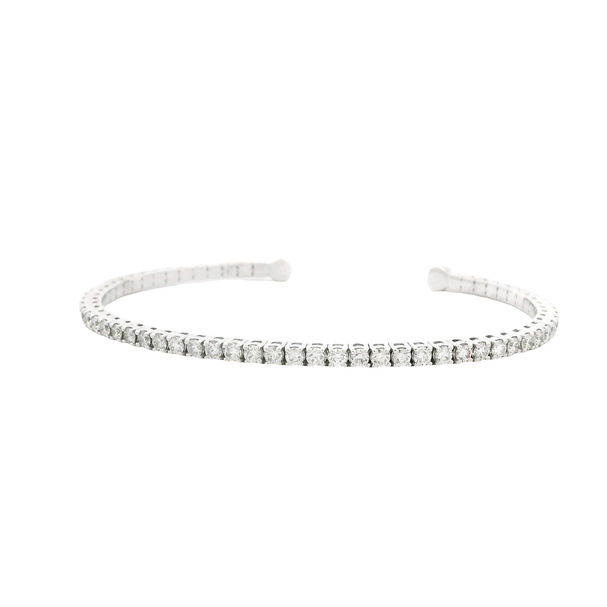 14k White Gold 2.60ctw Round Brilliant Diamond Flexible Pavé Bangle Bracelet — photo 10 of 22