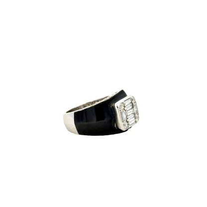 18k White Gold 1.39ctw Round Brilliant and Baguette Diamond Black Accent Cocktail Ring — photo 10 of 10