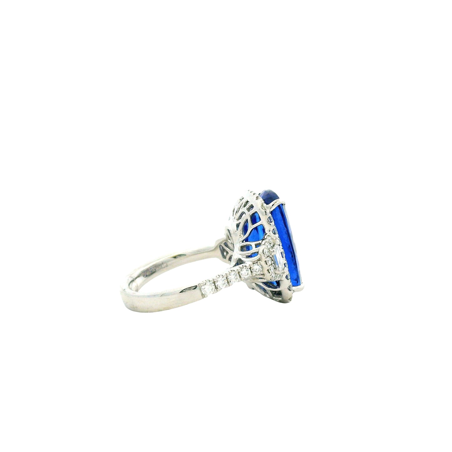Platinum 9.35ct Cushion Cut Tanzanite and Diamond Halo Cocktail Ring — photo 10 of 11