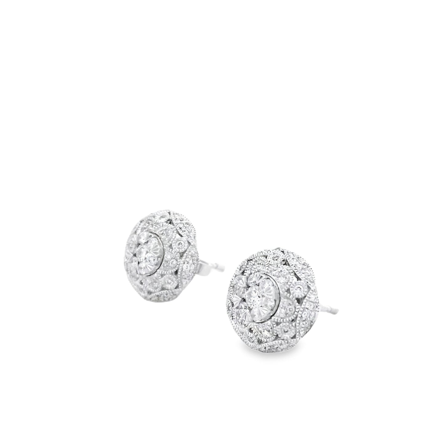 Effy 14k White Gold 0.50ctw Round Brilliant Diamond Pavé Button Stud Earrings — photo 10 of 11