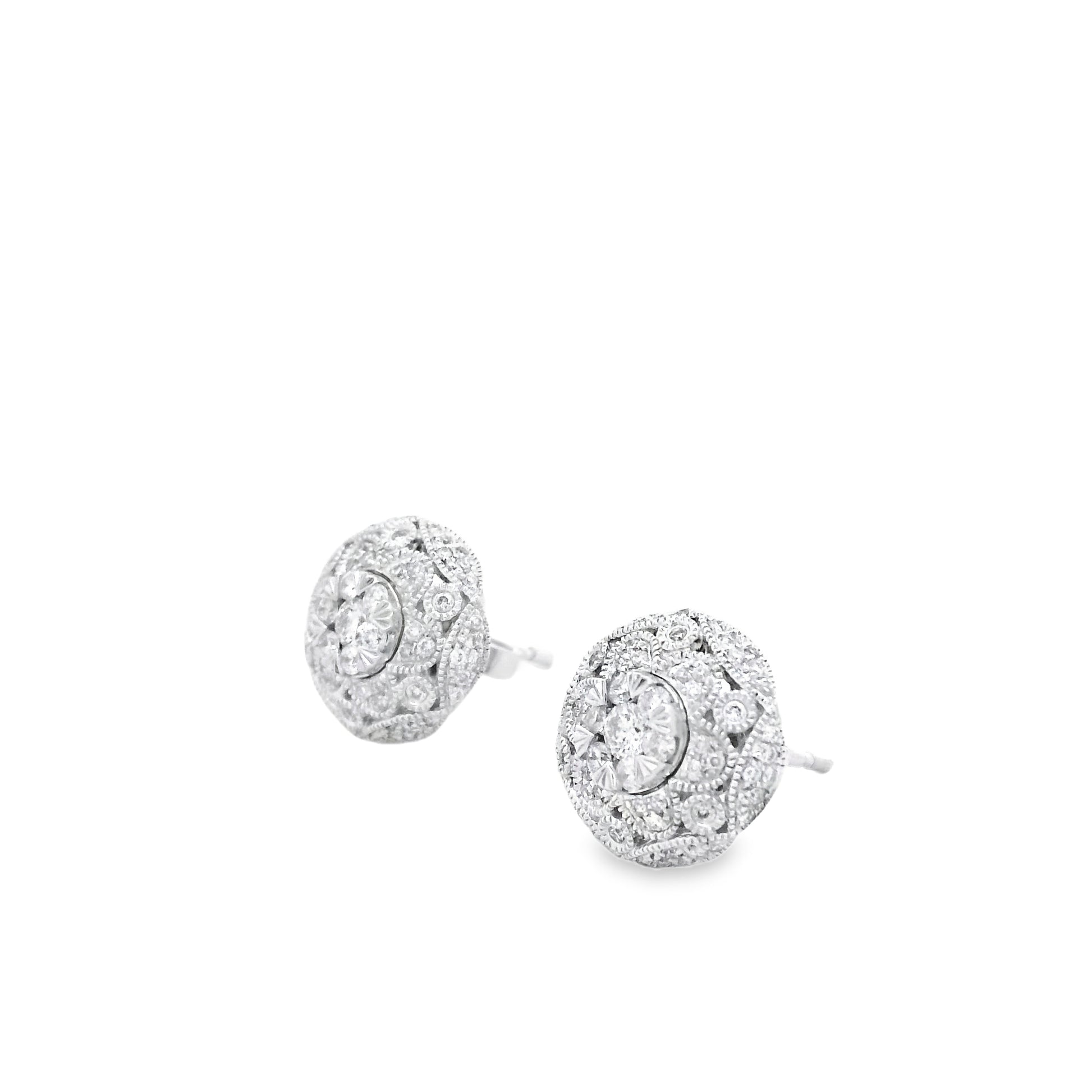 Effy 14k White Gold 0.50ctw Round Brilliant Diamond Pavé Button Stud Earrings — photo 10 of 11