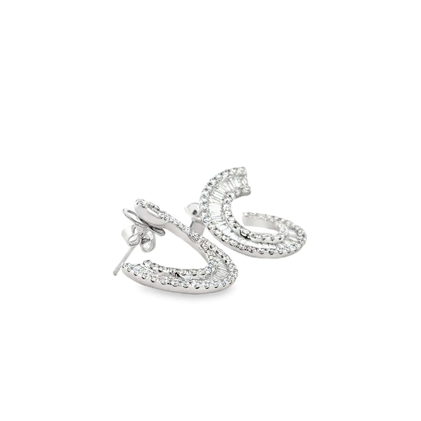 18k White Gold 3.97ctw Round Brilliant and Baguette Diamond Hoop Earrings — photo 10 of 10