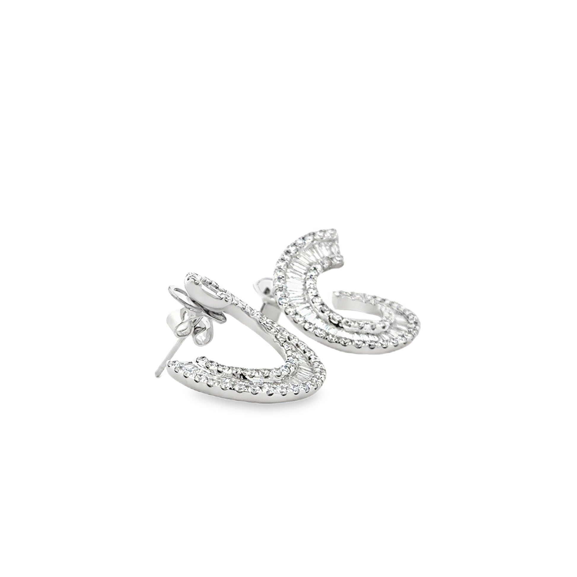 18k White Gold 3.97ctw Round Brilliant and Baguette Diamond Hoop Earrings — photo 10 of 10