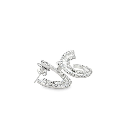 18k White Gold 3.97ctw Round Brilliant and Baguette Diamond Hoop Earrings — photo 10 of 10