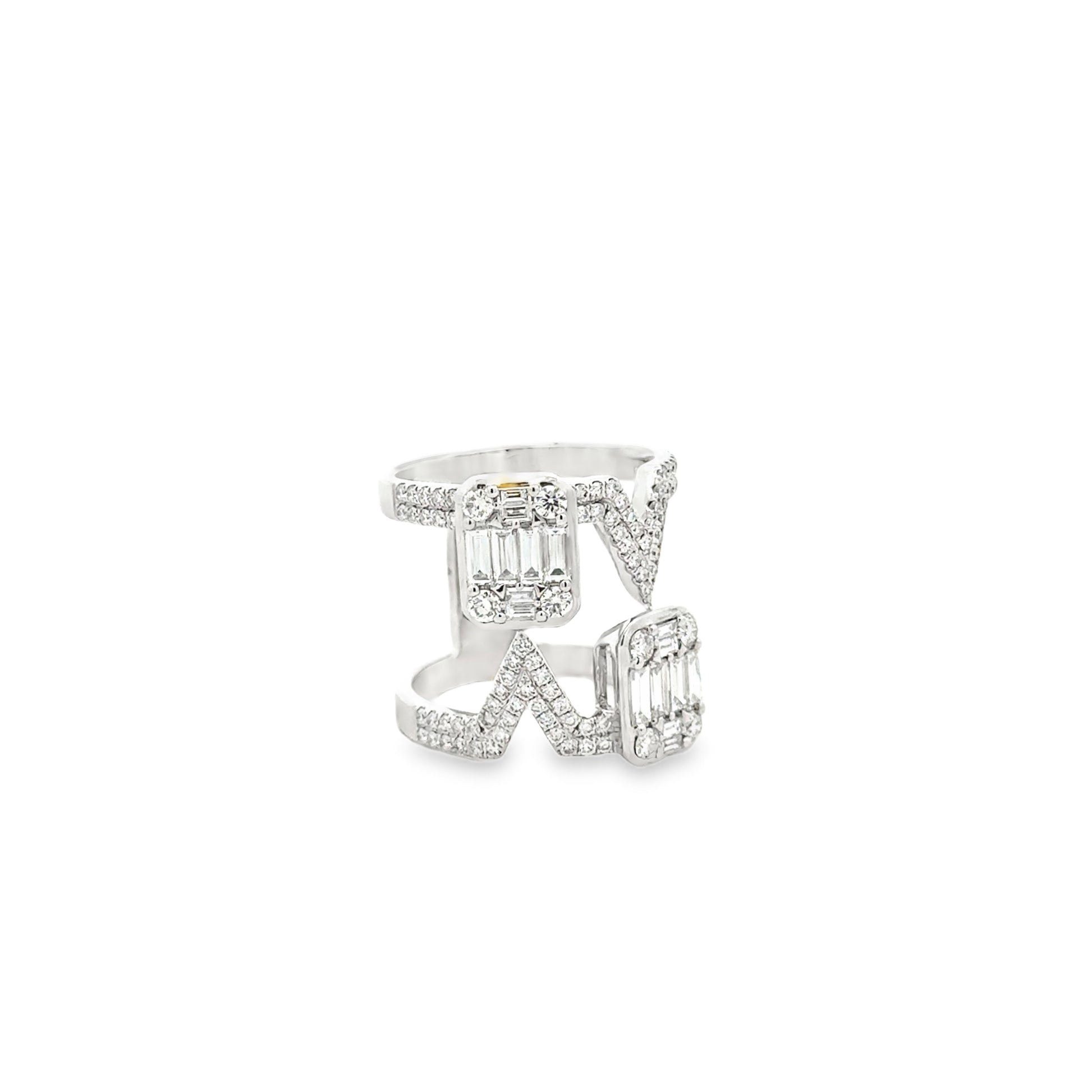 18k White Gold 1.72ctw Round Brilliant and Baguette Openwork Fashion Ring — photo 10 of 10