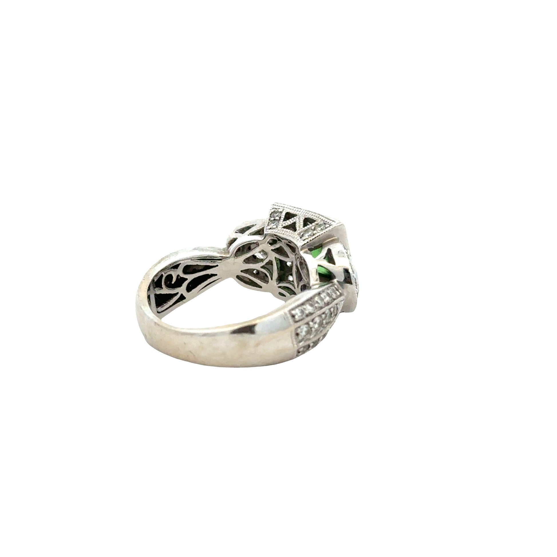 18k White Gold Green Gemstone Square Diamond Halo Cocktail Ring — photo 10 of 14
