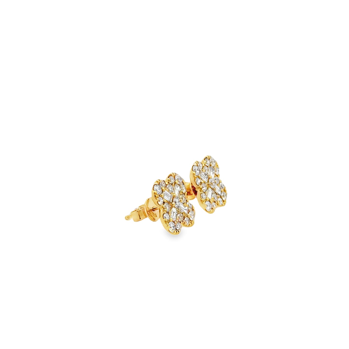 18k Yellow Gold 2.02ctw Round Brilliant and Baguette Diamond Clover Stud Earrings — photo 10 of 10