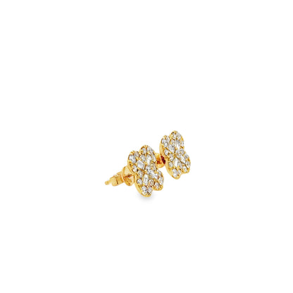 18k Yellow Gold 2.02ctw Round Brilliant and Baguette Diamond Clover Stud Earrings — photo 10 of 10