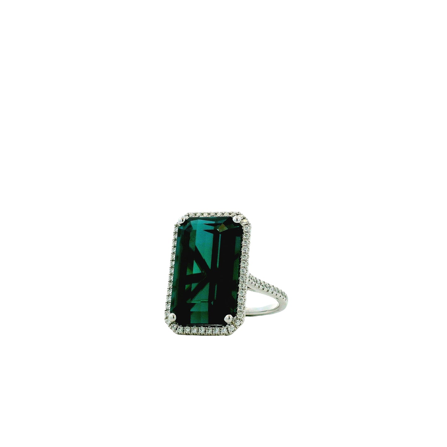 14k White Gold Blue Tourmaline and 0.34ctw Diamond Halo Ring — photo 10 of 10