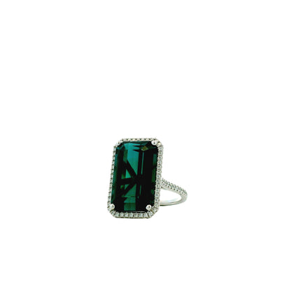 14k White Gold Blue Tourmaline and 0.34ctw Diamond Halo Ring — photo 10 of 10