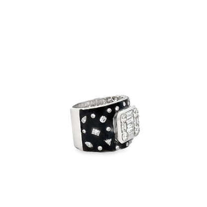 18k White Gold 2.75ctw Round Brilliant and Baguette Diamond Black Enamel Cocktail Ring — photo 10 of 10