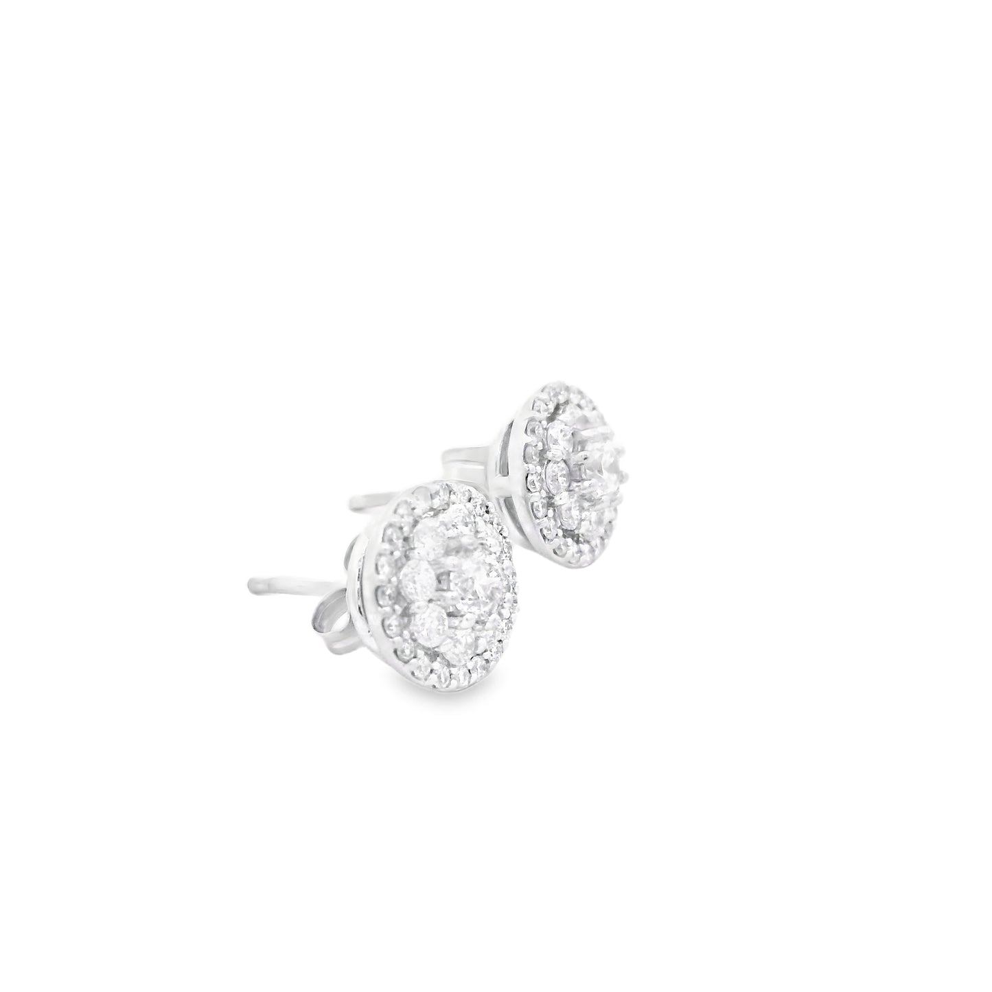 18k White Gold 1.3ctw Round Brilliant Diamond Cluster Stud Earrings — photo 10 of 11