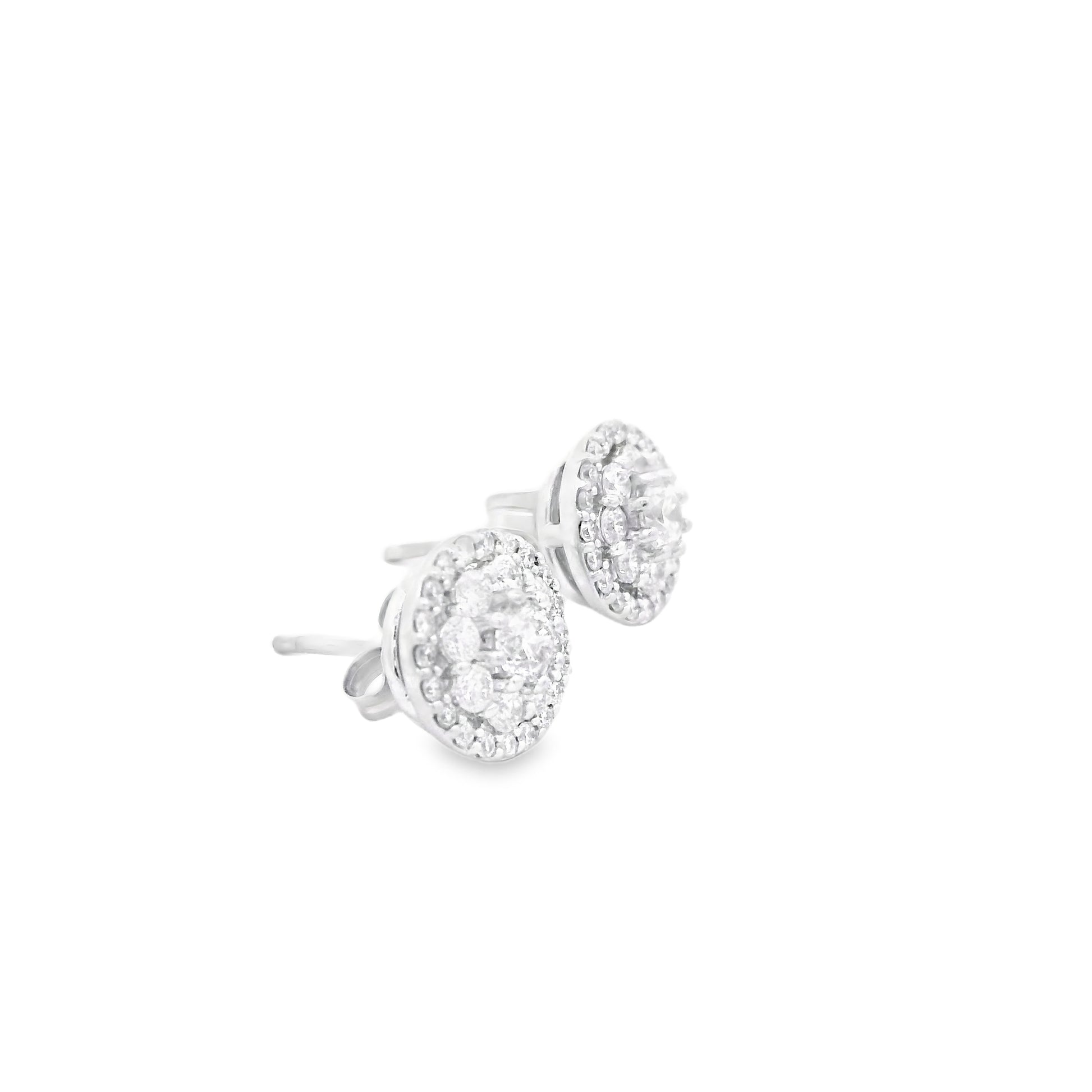 18k White Gold 1.3ctw Round Brilliant Diamond Cluster Stud Earrings — photo 10 of 11