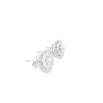 18k White Gold 1.3ctw Round Brilliant Diamond Cluster Stud Earrings — photo 10 of 11