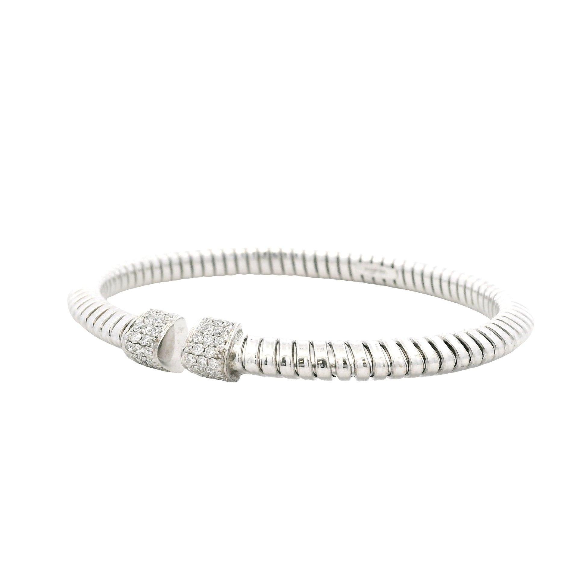 18k White Gold 0.48ctw Round Brilliant Diamond Ribbed Pavé Bangle Bracelet — photo 10 of 10
