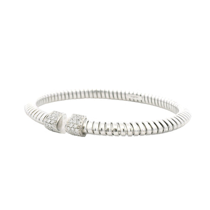 18k White Gold 0.48ctw Round Brilliant Diamond Ribbed Pavé Bangle Bracelet — photo 10 of 10