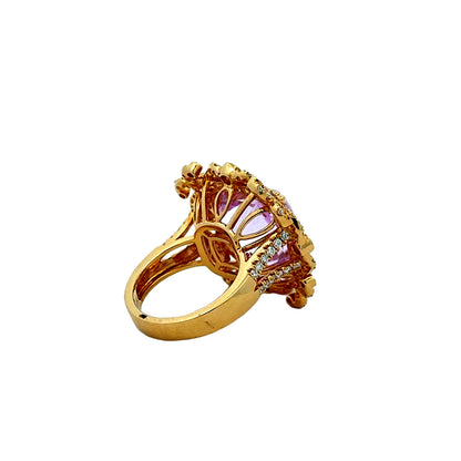 18k Yellow Gold GIA Certified 17.51ct Kunzite and 1.97ctw Diamond Halo Ring — photo 10 of 12