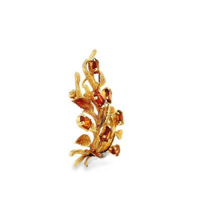 14k Yellow Gold Vintage Orange Gemstone Branch and Leaves Brooch Pin — photo 10 of 10