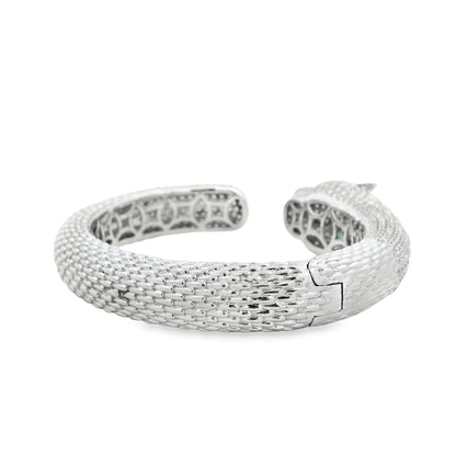 18k White Gold 0.31ctw Emerald and 10.57ctw Round Diamond Pavé Panther Hinged Bangle Bracelet — photo 10 of 13