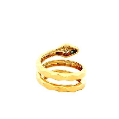 14k Yellow Gold 0.15ct Round Brilliant Diamond and 0.07ct Emerald Cut Diamond Snake Wrap Ring — photo 10 of 14