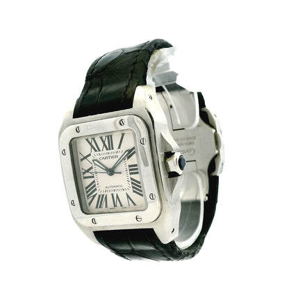 Cartier Santos 35.6mm Roman Numeral Black Strap Stainless Steel Watch — photo 10 of 11