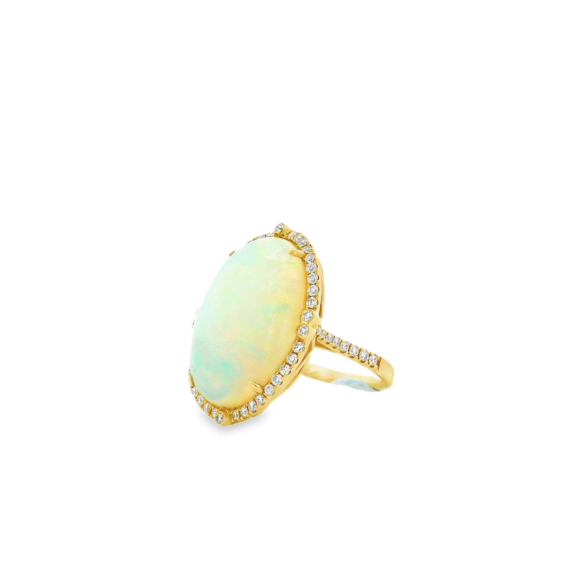 14k Yellow Gold 12.47ct Oval Opal and 0.66ctw Diamond Halo Cocktail Ring — photo 10 of 10