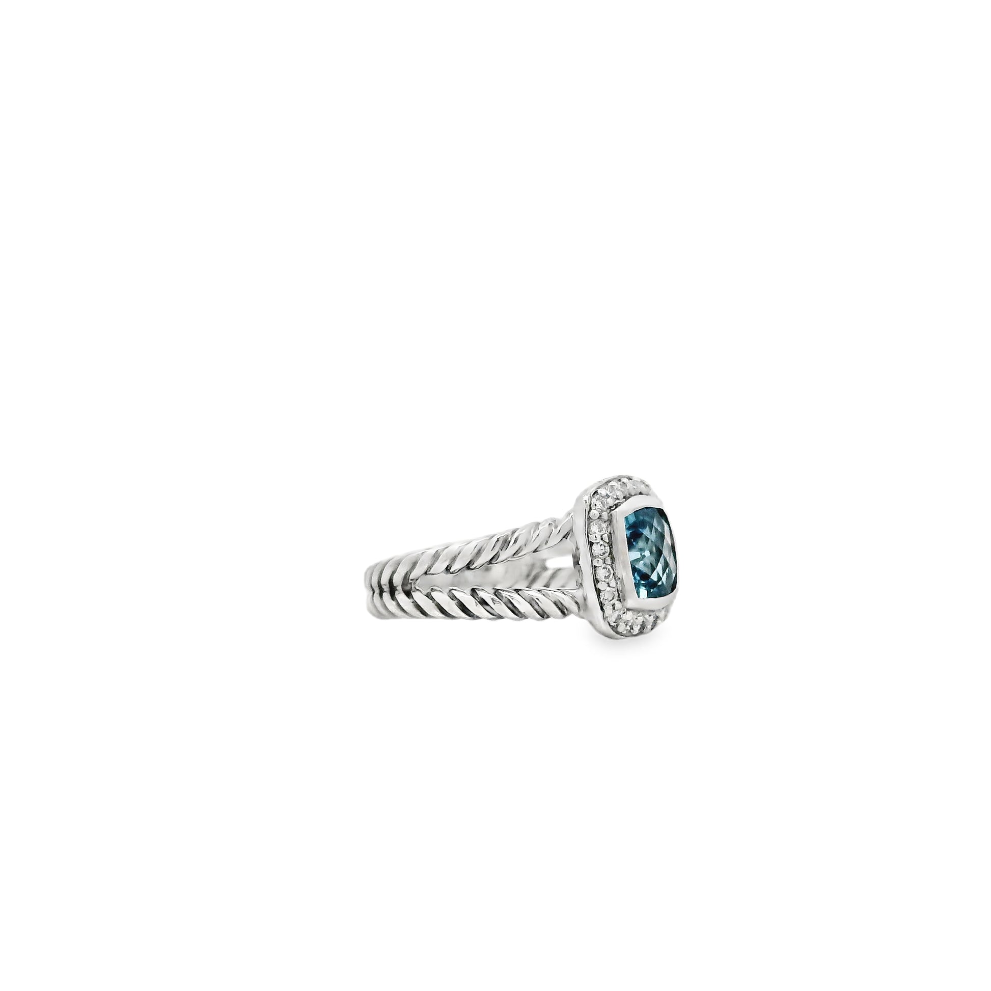 David Yurman Petite Albion Sterling Silver Blue Topaz and Diamond Ring — photo 10 of 11