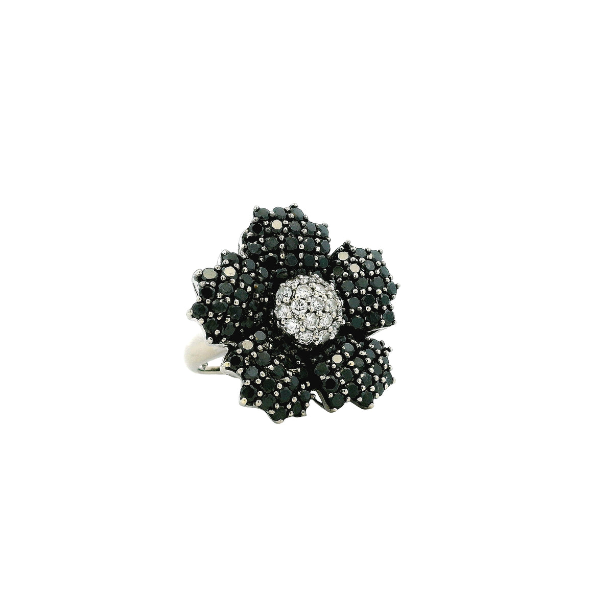 14k White Gold 1.75ctw Round Brilliant White and Black Diamond Floral Cluster Ring — photo 10 of 10