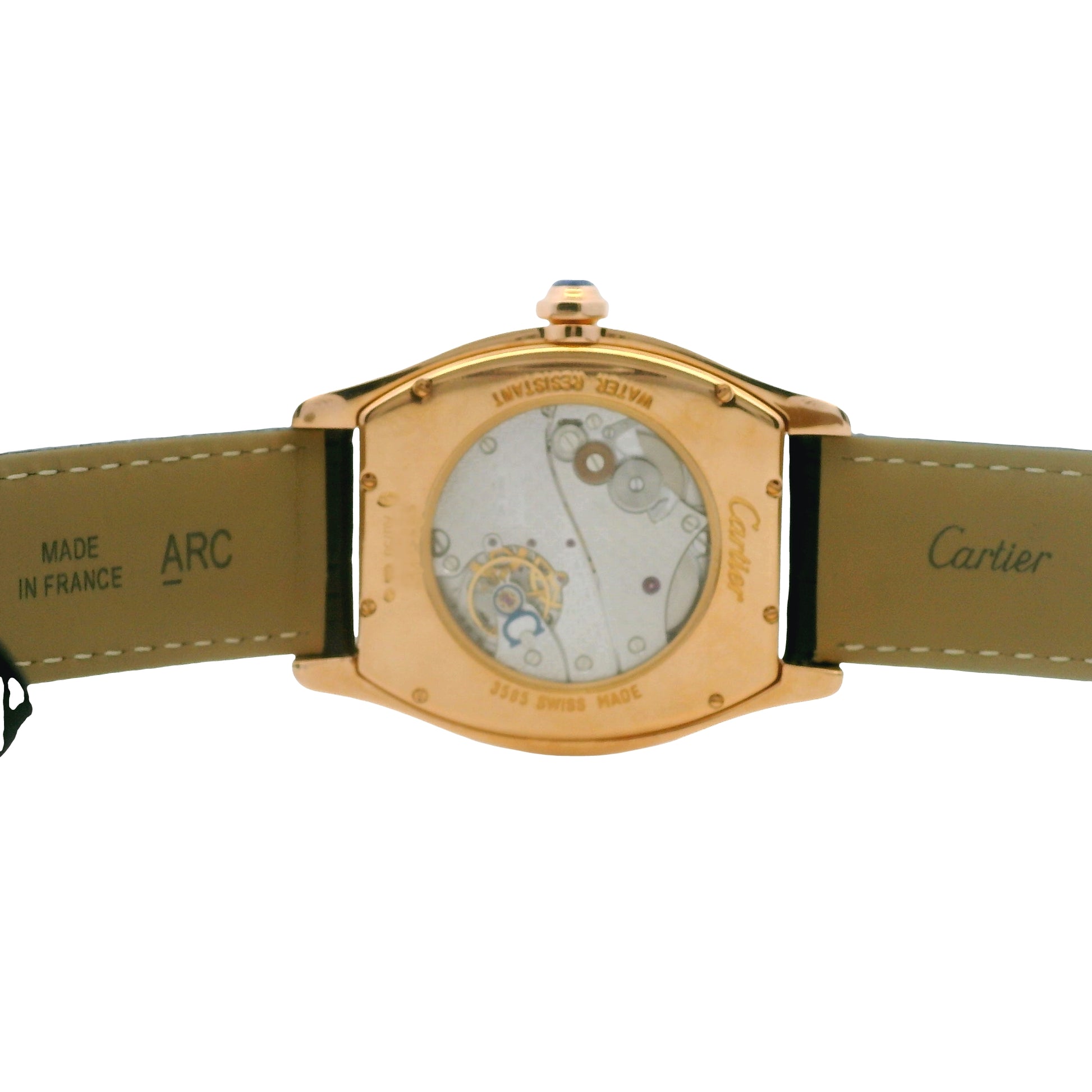 Cartier Tortue 18k Rose Gold 38mm Silver Dial Black Strap Watch — photo 10 of 11