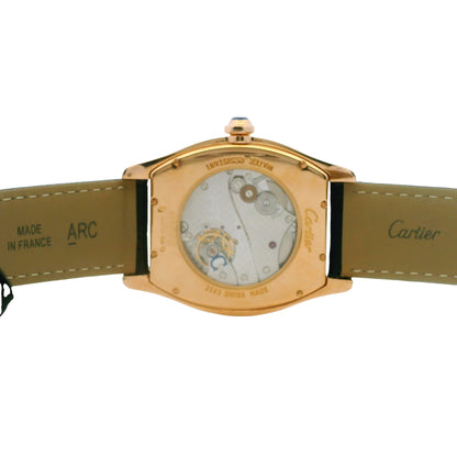 Cartier Tortue 18k Rose Gold 38mm Silver Dial Black Strap Watch — photo 10 of 11