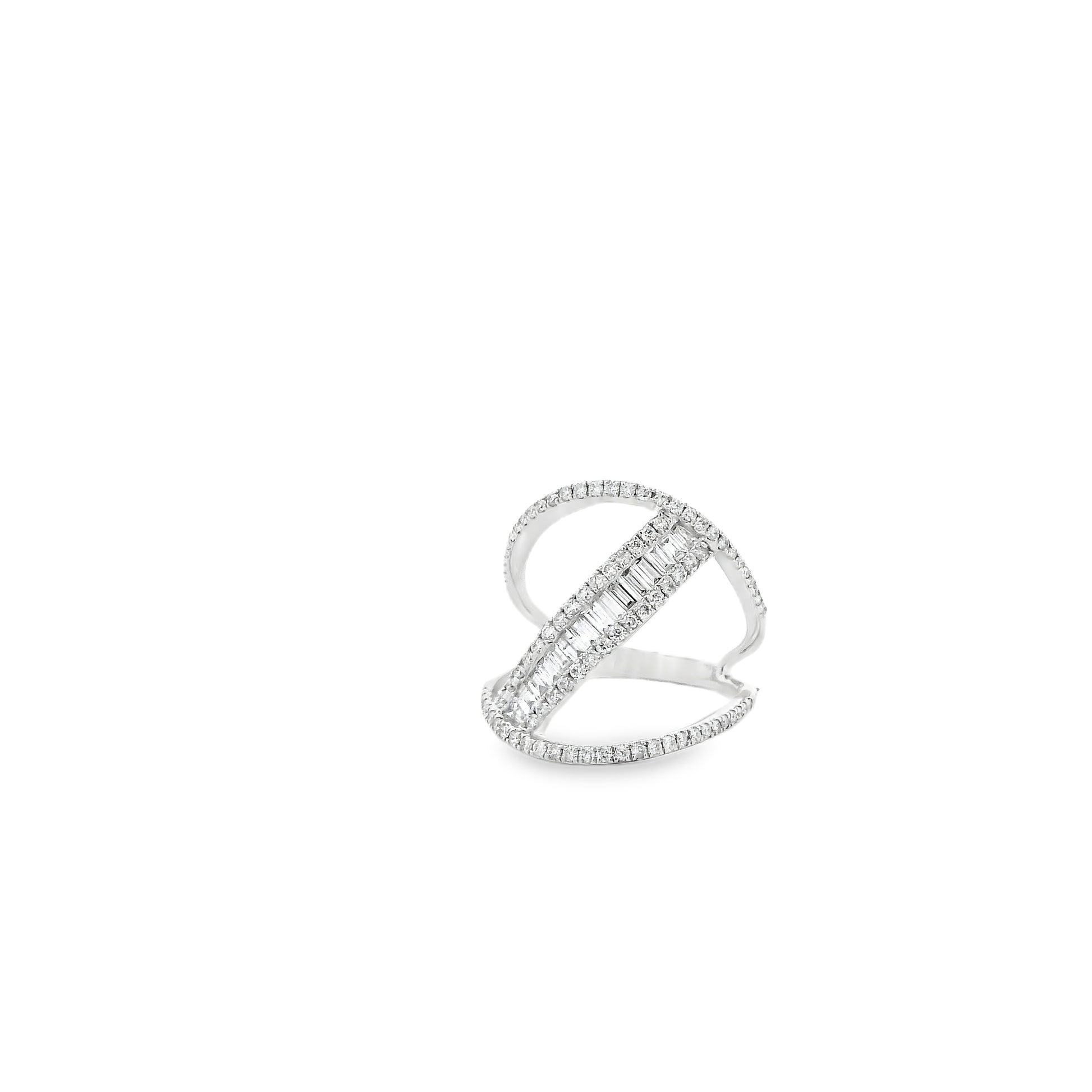 14k White Gold 0.90ctw Baguette and Round Brilliant Diamond Bypass Ring — photo 10 of 10