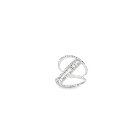 14k White Gold 0.90ctw Baguette and Round Brilliant Diamond Bypass Ring — photo 10 of 10