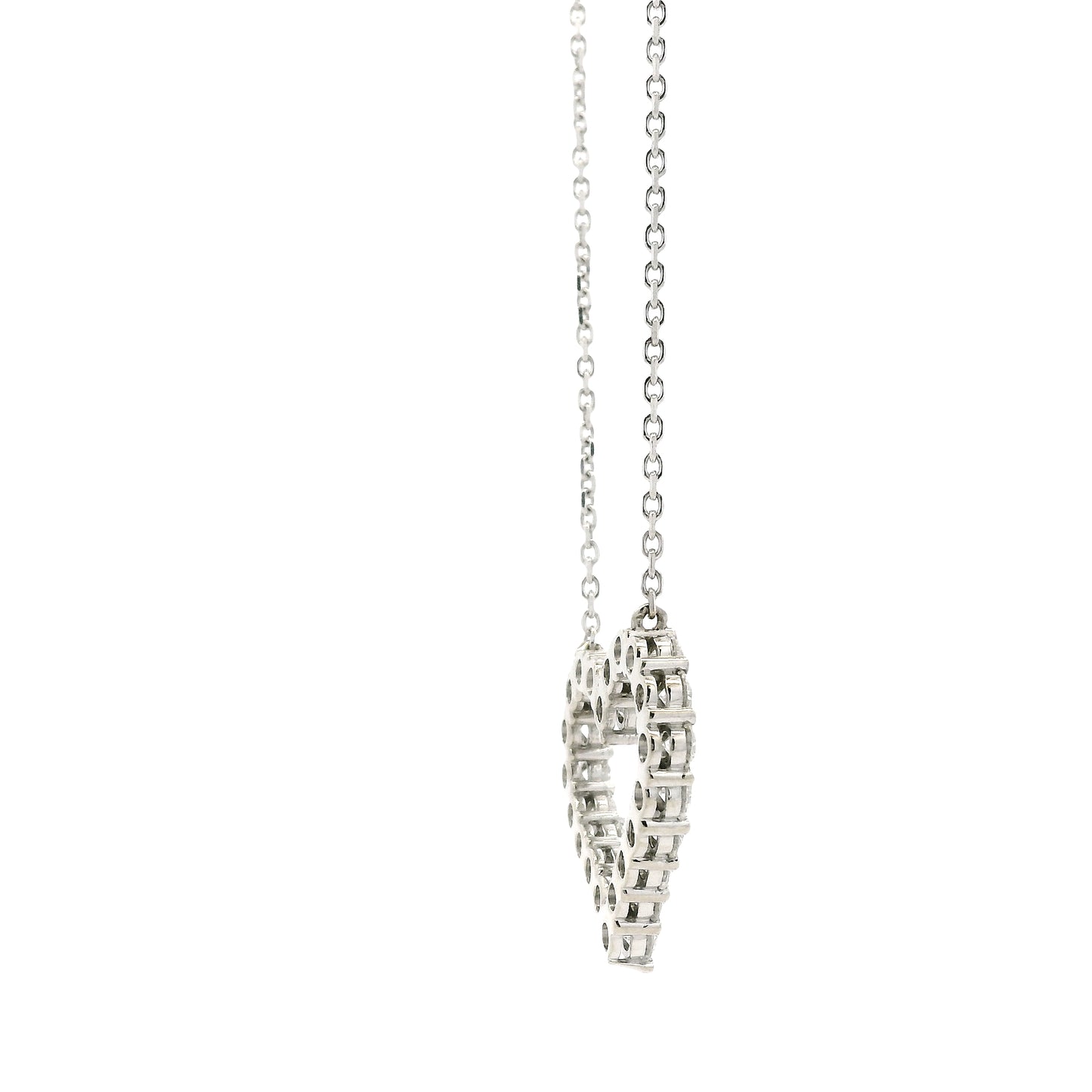 14k White Gold 2.00ctw Round Brilliant Diamond Pavé Heart Pendant Necklace — photo 10 of 12